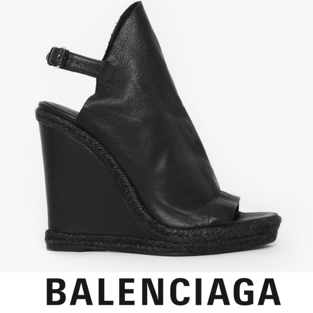 $1100 BALENCIAGA Glove Leather Wedges